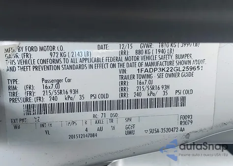 2016 Ford Focus Se из США, поврежденный, VIN 1FADP3K22GL259651